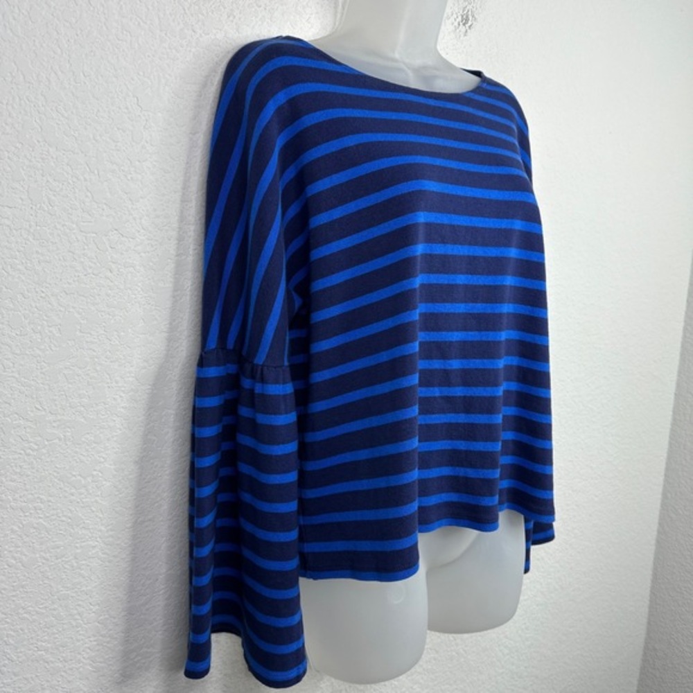 J.Crew Shirt Women Large Blue Striped Bell Sleeve Casual Preppy Coastal Nautical - Picture 6 of 8